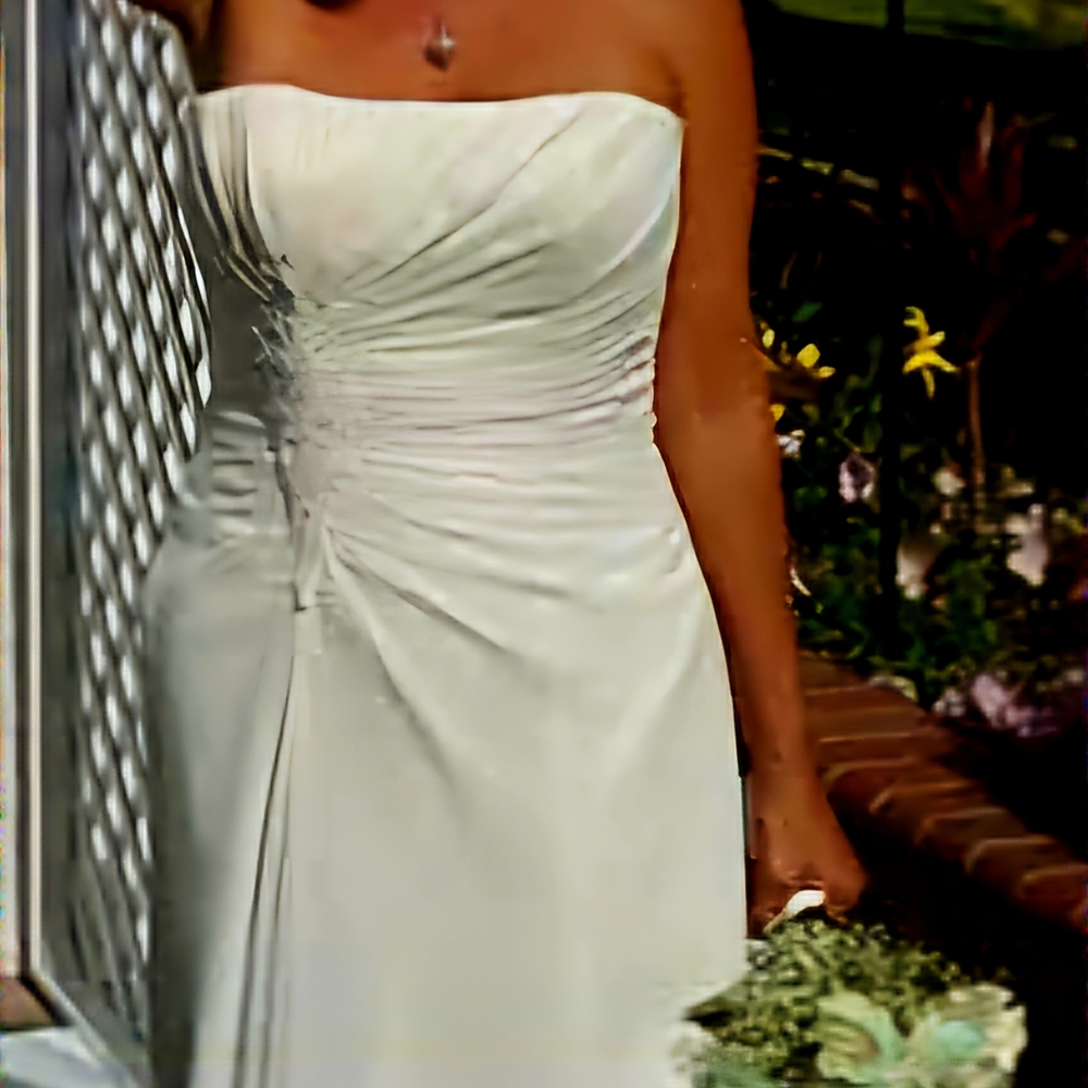 Impressions White Ruched Strapless Wedding Gown